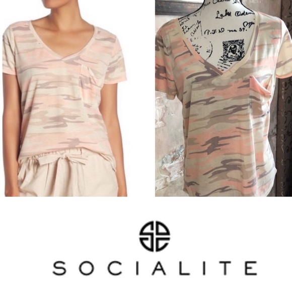 Socialite Tops - NWT CAMO POCKET TEES IN BLUSH BY SOCIALITE